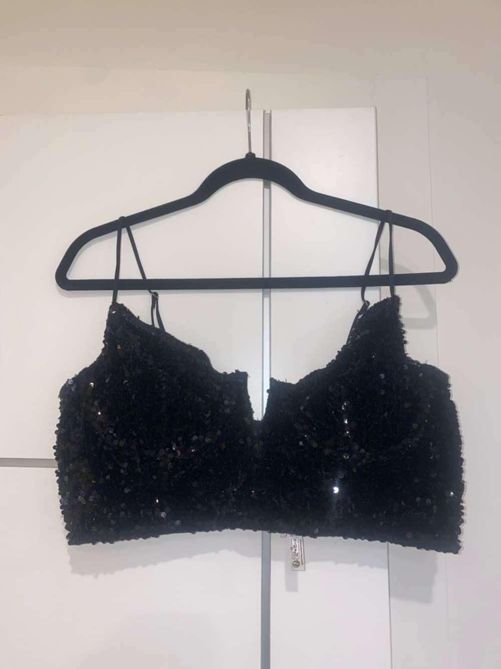 Black Sequin Crop Bralette Top